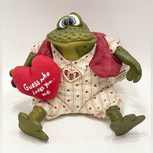 Country Folk Valentines Frog Shelf Sitter Decor 4” Love Valentino Gift Toad